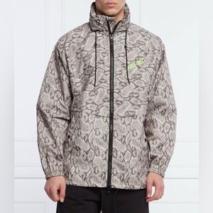 Kenzo Snake Print Nylon Windbreaker Jacket Zip Up With Foldable Hood Mens Size S